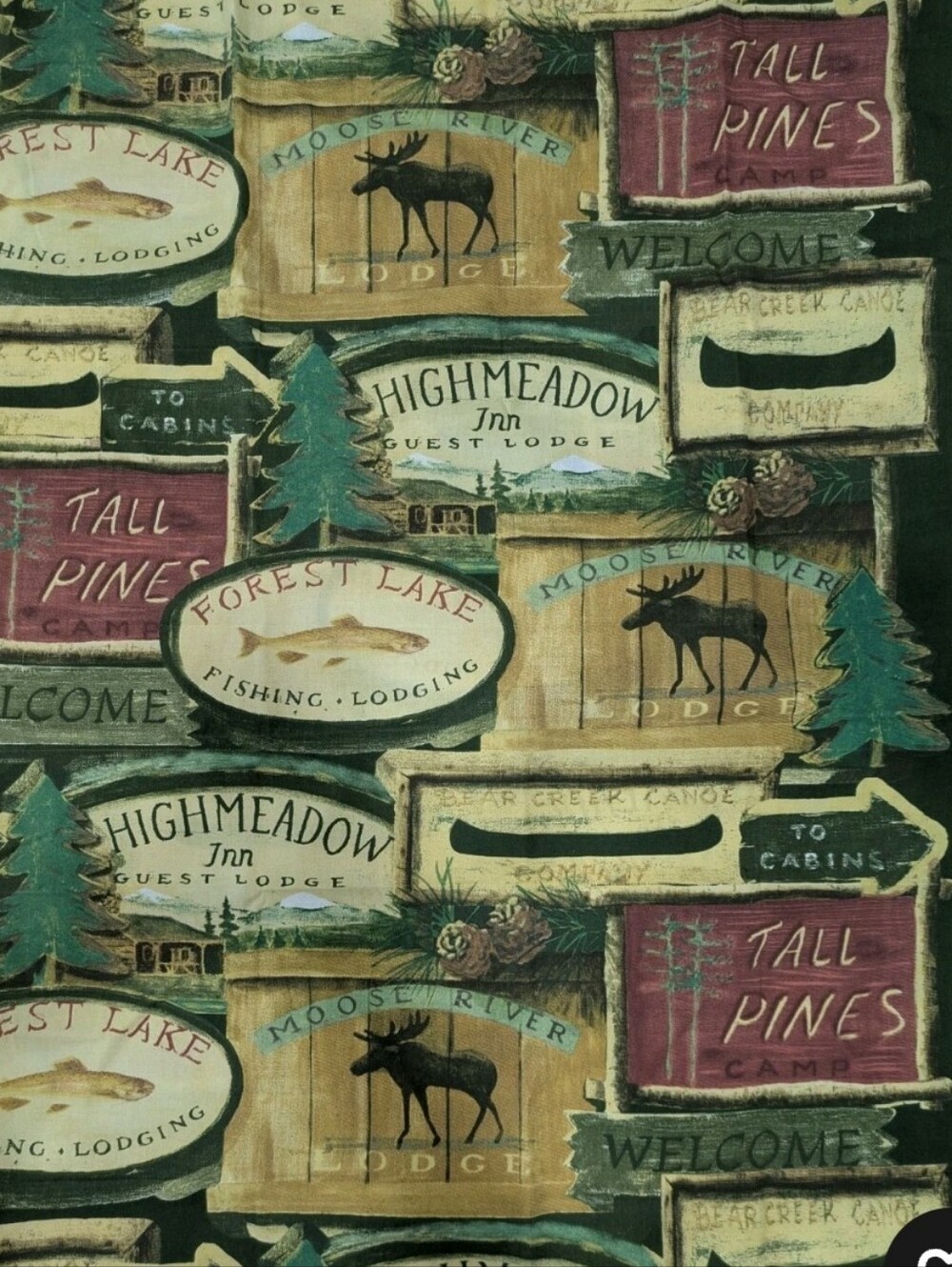 Vtg Expressions Fishing Lodge Cabin Moose Rustic Shower Curtain Thick Poly Duck